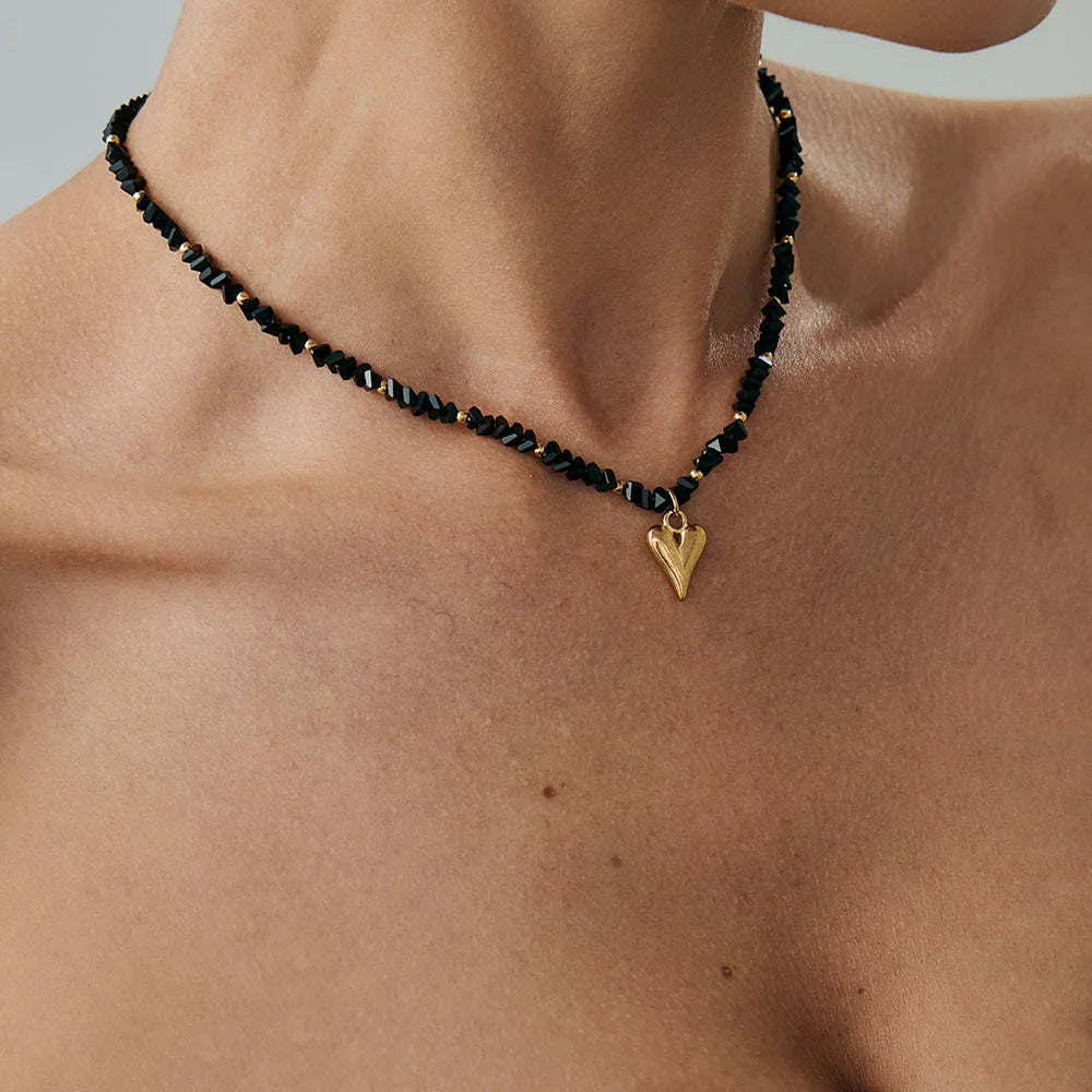 New Irregular Choker Vintage Tassels Zircon Heart Pendant Necklace For Women Female White Imitation Pearl Chain Valentine's Gift Pi-Mart