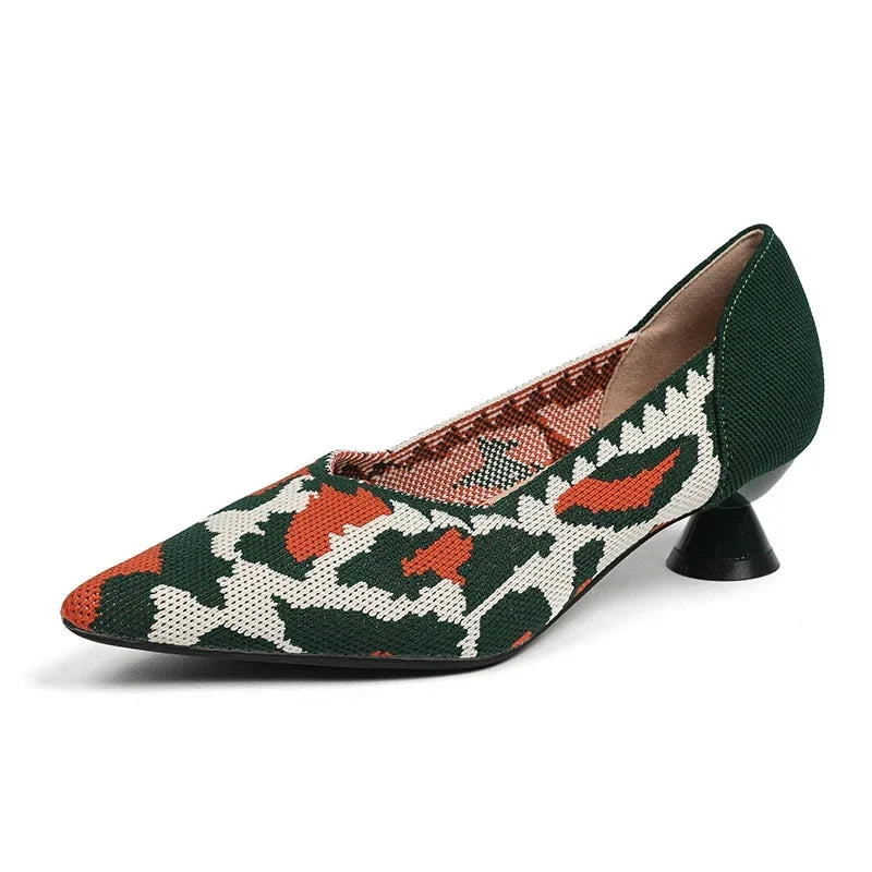 New Knitted Dress Shoes for Women Fashion Leopard Print Pointed Toe Shallow Designer Pumps Elegant Party Banquet Heels Ladies LadyShow.Store