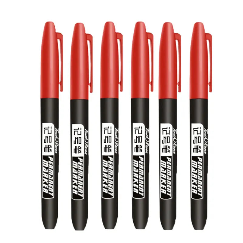 6 PCS Permanent Marker Pen Manga Drawing Markers Black Blue Red Waterproof Ink Sketch Pens Stationery Art School Supplies Pi-Mart