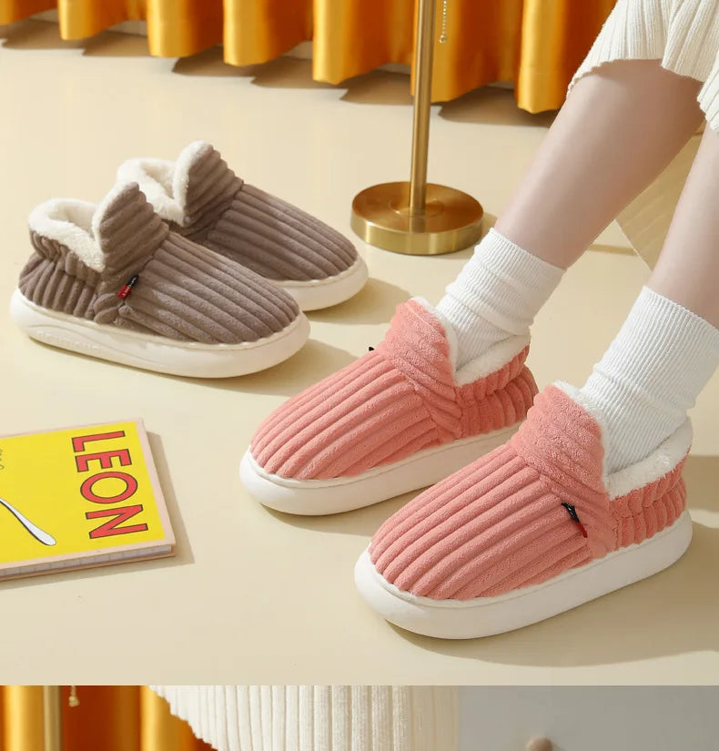 Evshine Soft Sole Slippers For Women Winter Fashion Women Fur Slippers Fuzzy Plush Men Slippers Warm Furry Women Cotton Shoes Pi-Mart