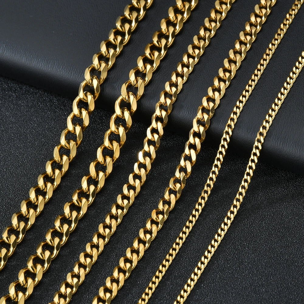 3/5/7mm Stainless Steel Cuban Link Chain Classic Punk Personality Jewelry Simple Fashion Hip-hop Couple Necklace for Men Women Pi-Mart
