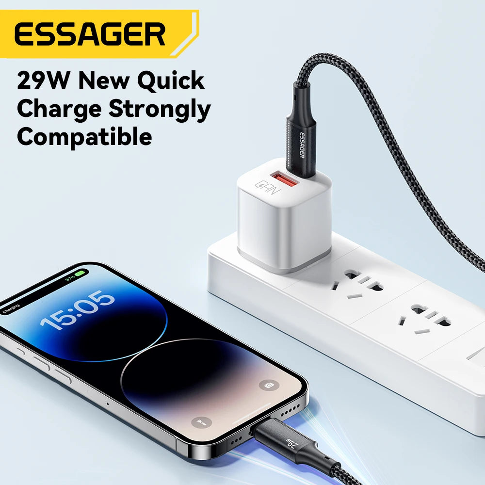 Essager USB C Cable For iPhone 14 13 12 11 Pro Max Xs Plus 29W Fast Charging Cable Type C To Lighting Date Wire For iPad Macboo Pi-Mart