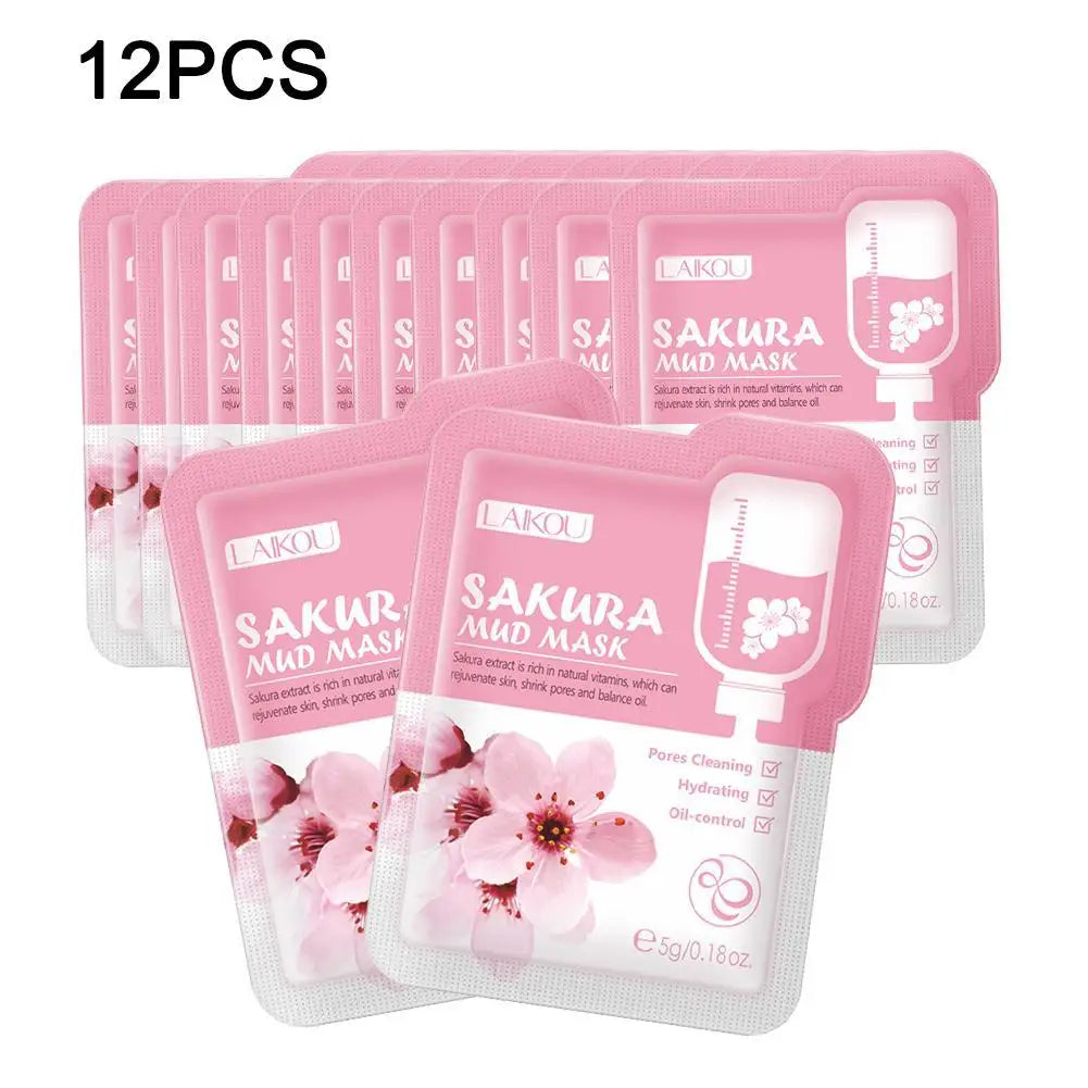 12pcs Sakura Mud Mask Brightening Hydrating Face Mask Luminous Skin Clean Facial Cleansing Clay Hydrating Anti Wrinkle Skincare Pi-Mart