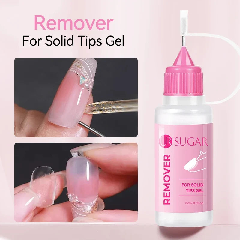 UR SUGAR 15ml Remover For Solid Tips Gel False Nail Tips Solid Adhesives Gel Remover Press On Nails Gel Fake Tips Remover Tools Tri Light Beauty