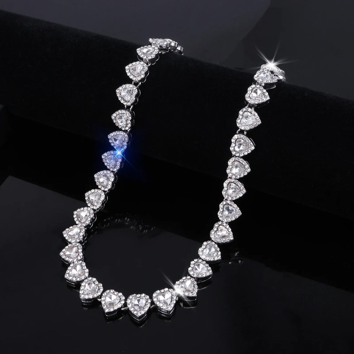 Yupsk 45CM/20CM Shiny Heart Rhinestone Hip Hop Rock Tennis Chain Bracelet Necklace for Women Men Trendy Jewelry Set Gift Pi-Mart