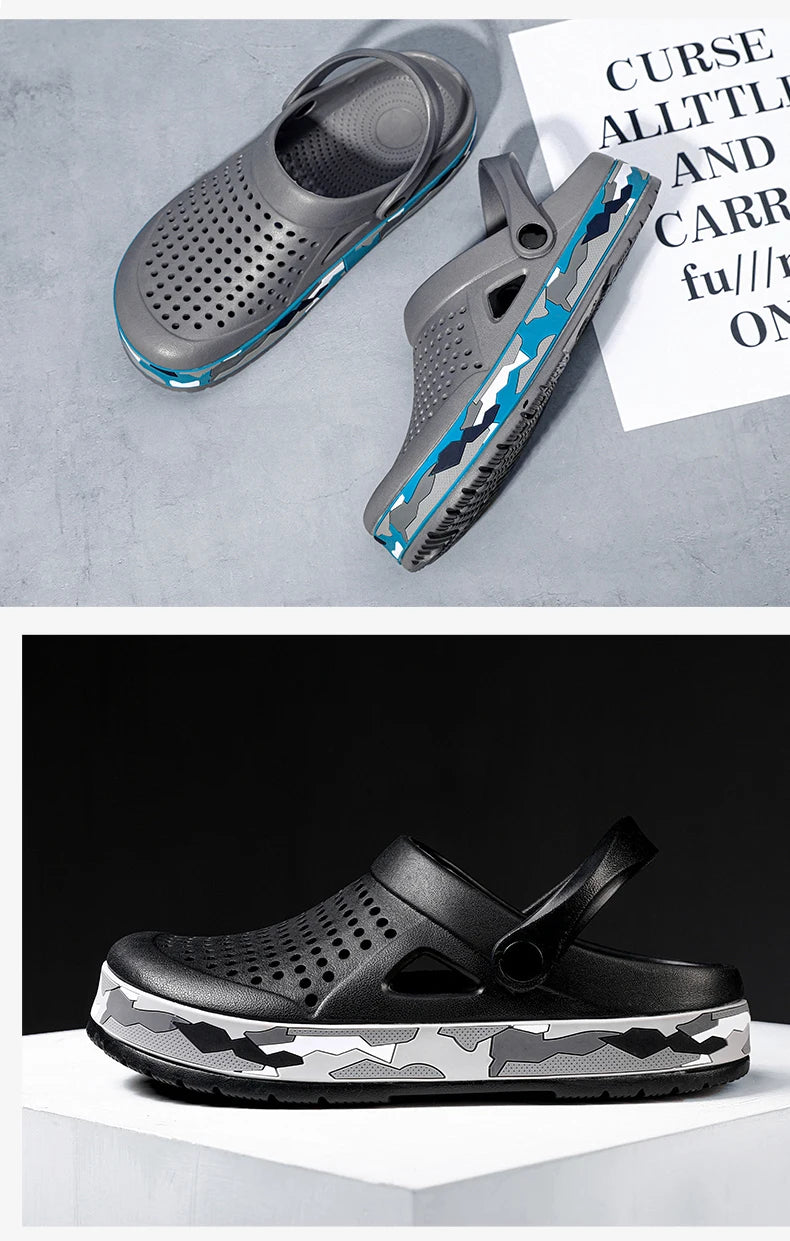 Men's summer casual hole shoes non slip lightweight breathable Two wearing men's sandals fashion comfort beach shoes slippers Pi-Mart
