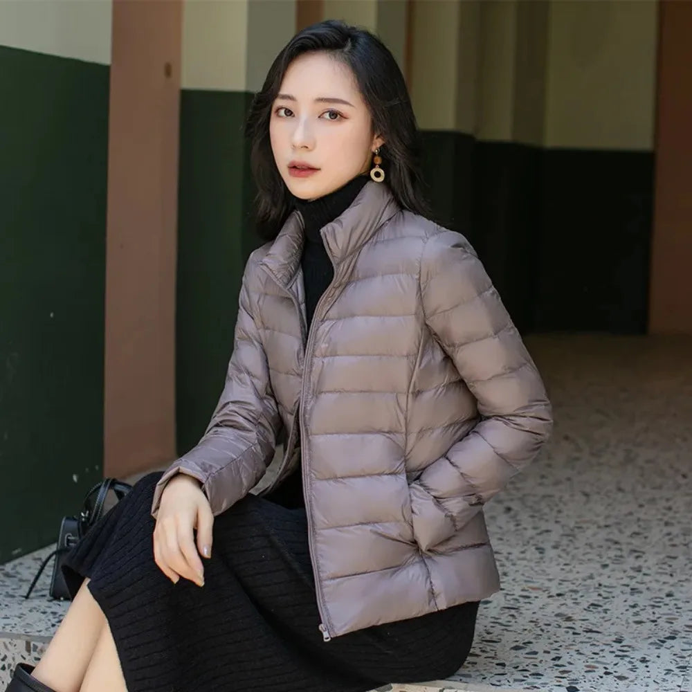 Light Down Coat Women Spring Jacket Fashion Short Ultra Lightweight Packable Puffer Coats Female Down Warm Slim Fit Parkas LadyShow.Store