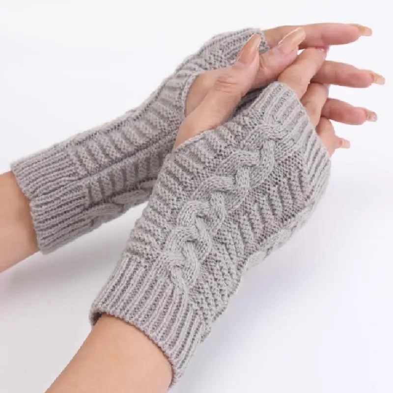 Women Stylish Hand Warmer Winter Gloves Arm Crochet Knitting Faux Wool Mitten Warm Fingerless Glove Twist Pattern Women Gloves Pi-Mart
