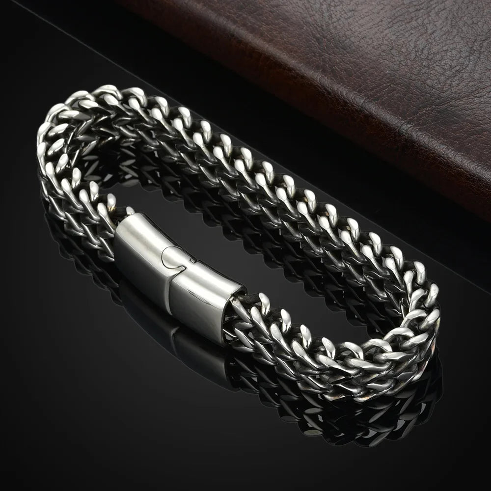 1pcs Men's Stainless Steel Braided Chain Bracelet, Punk Rock Wristband, Magnetic Clasp, Fashion Jewelry Gift for Him Pi-Mart