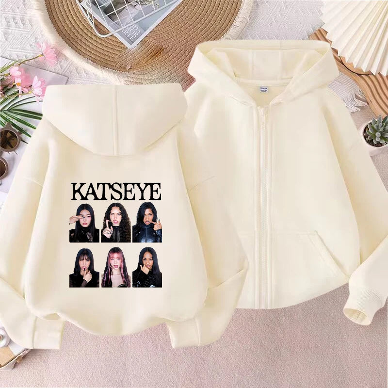 Fashion K POP K-KATSEYE Thin Jacket Cute Printed Coat Girls Sports Clothe Outdoor Workout Casual Top Trendy Birthday Kids Gifts Pi-Mart