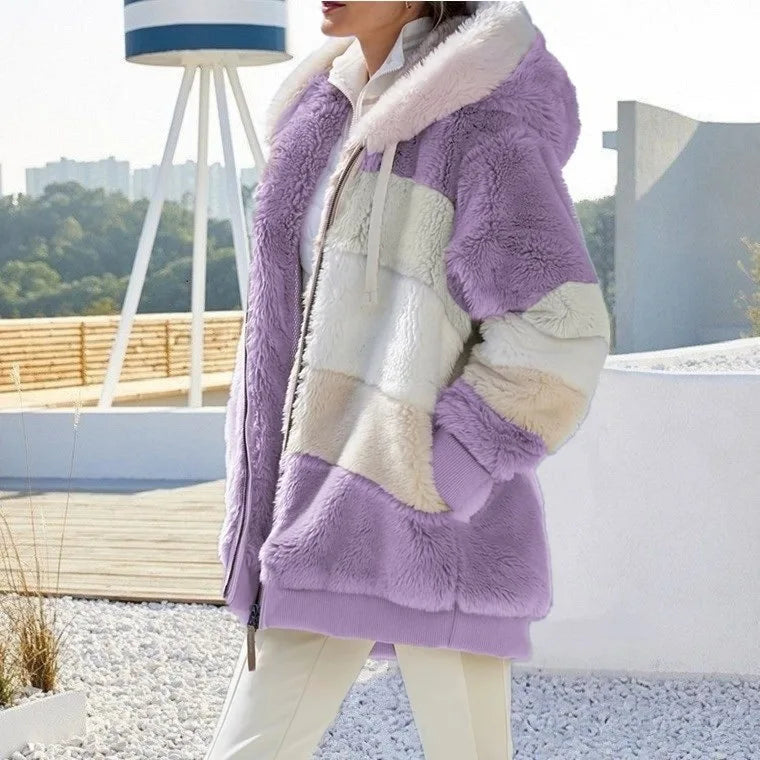 Oversized Jacket for Women 2023 New Autumn Winter Warm Plush Pocket Hooded Streetwear Loose Lady Outerwear Coat Roupas Feminina LadyShow.Store