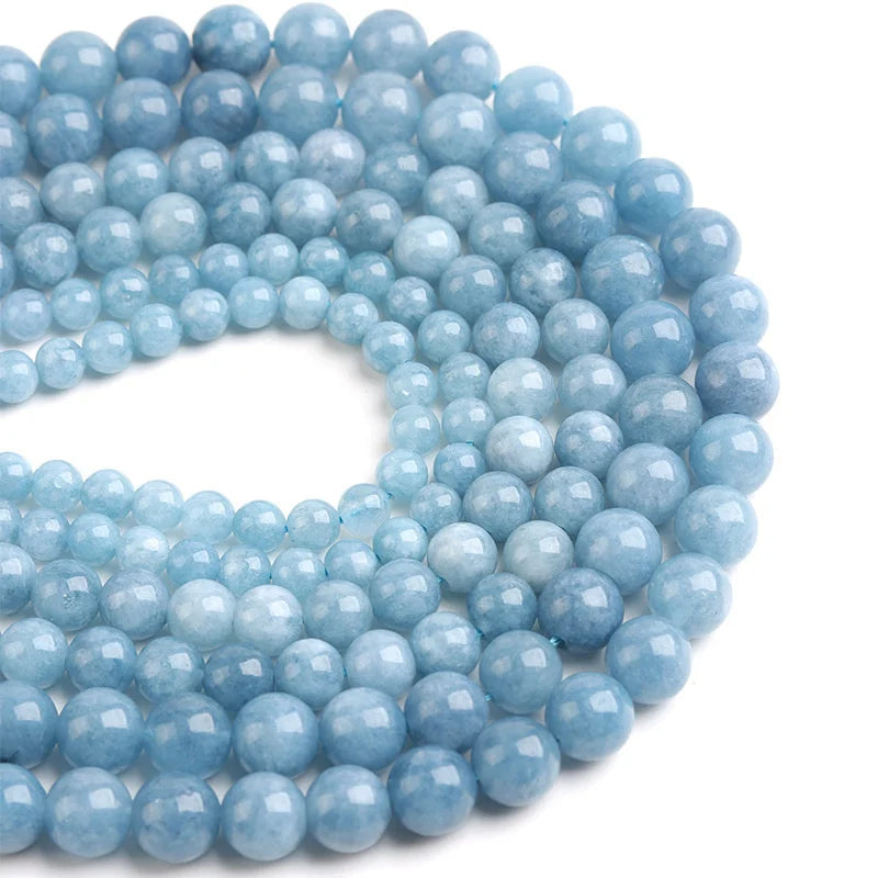 Natural Aquamarines Stone Beads Blue Round Gemstone Bead for DIY Bracelet Necklace Charms Jewelry Making Beaded Accessories Pi-Mart