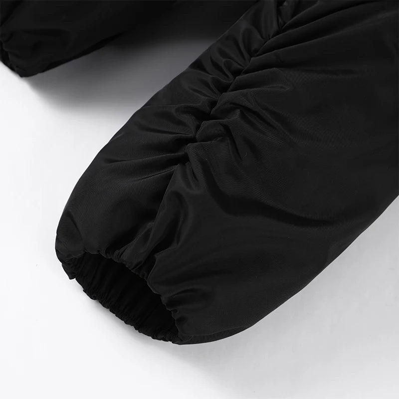 Fashion Faux Fur Patchwork Cotton Coat Women Lapel Zipper Pocket Cropped Street Warm Jacket 2026 Winter Lady Puffer Jackets New Pi-Mart
