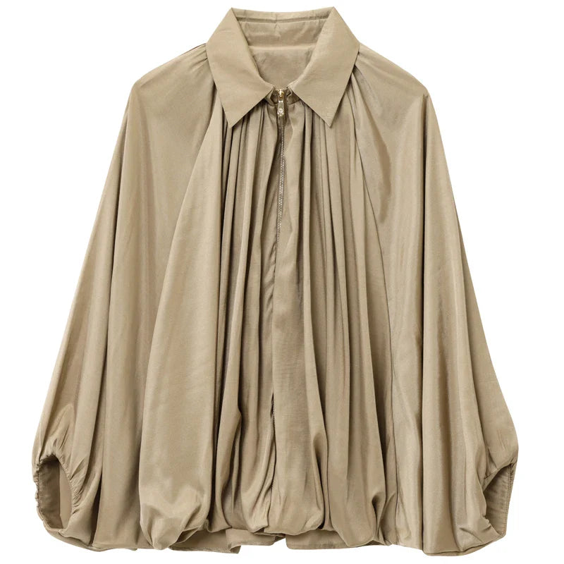 HXAO Women's Bomber Jacket Autumn New In Coats & Jackets Oversized Puff Long Sleeve Tops Ruffled Loose Outerwears Fashion Coats LadyShow.Store