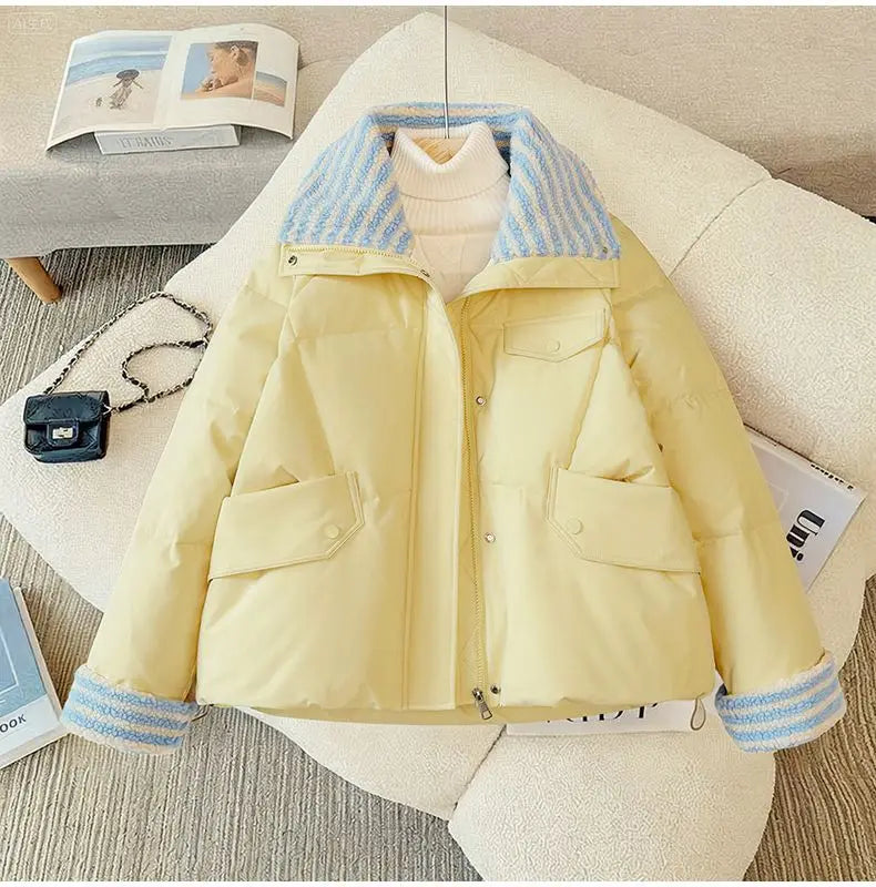 Women Lapel Collar Parkas Jacket Autumn Winter Femme Short Cotton Padded Coat Lady Fashion Long Sleeves Puffer Outwear LadyShow.Store