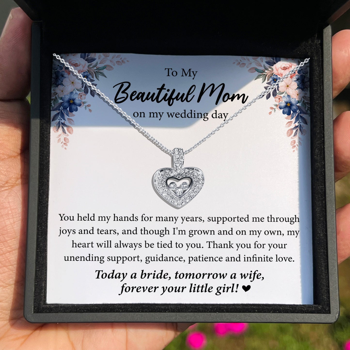 To My Beautiful Mom on My Wedding Day - Tryndi Floating Heart Necklace LuxuryLifeWay Online Store