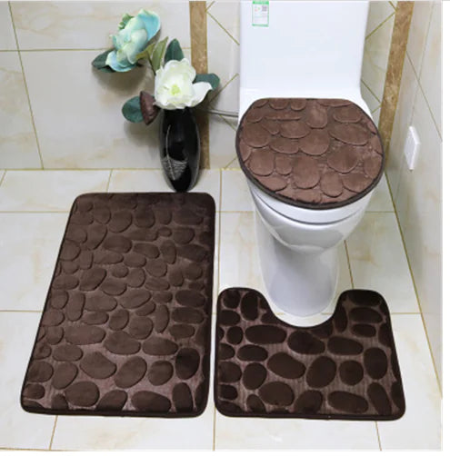 3-Piece Non-Slip Bathroom Rug Set Pi-Mart
