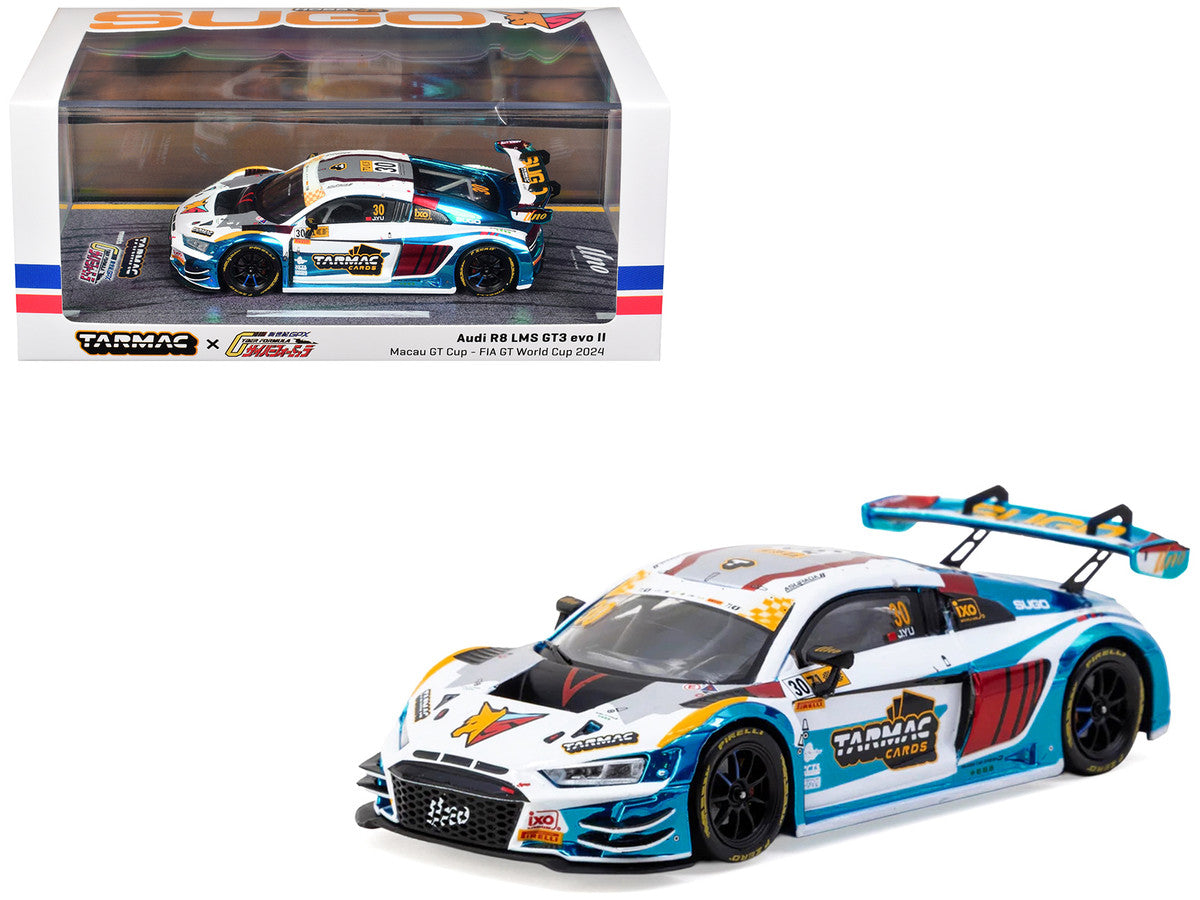 Audi R8 LMS GT3 evo II #30 James Yu "Uno Racing Team" "Macau GT Cup - FIA GT World Cup" (2024) with A4 Poster "Hobby43" Series 1/43 Diecast Model Car by Tarmac Works LuxuryLifeWay Online Store