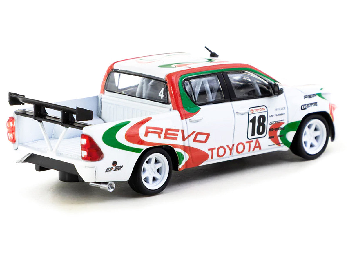 Toyota Hilux Pickup Truck RHD (Right Hand Drive) #18 White with Red and Green Graphics "Hobby64" Series 1/64 Diecast Model Car by Tarmac Works