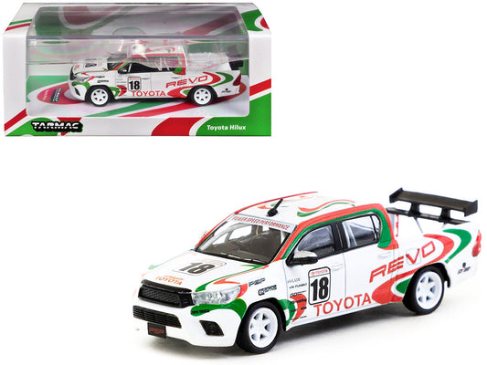 Toyota Hilux Pickup Truck RHD (Right Hand Drive) #18 White with Red and Green Graphics "Hobby64" Series 1/64 Diecast Model Car by Tarmac Works LuxuryLifeWay Online Store