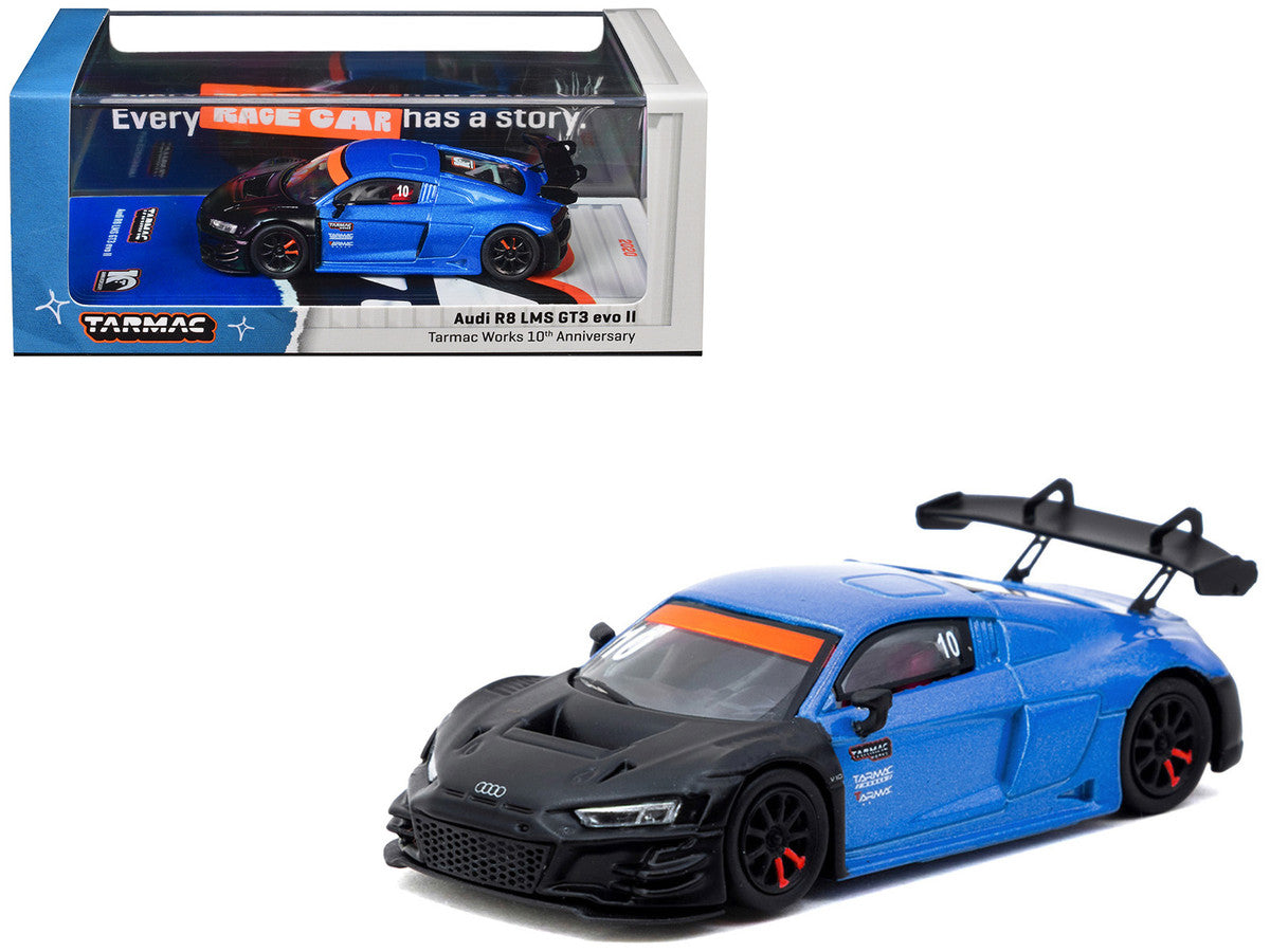 Audi R8 LMS GT3 evo II #10 "Tarmac Works 10th Anniversary" Blue Metallic and Matt Black "Hobby64" Series 1/64 Diecast Model Car by Tarmac Works LuxuryLifeWay Online Store