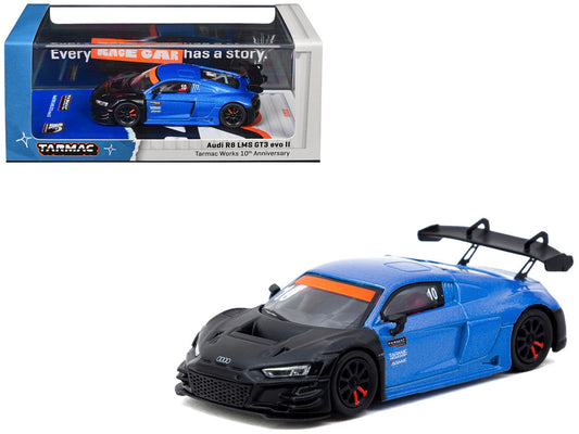 Audi R8 LMS GT3 evo II #10 "Tarmac Works 10th Anniversary" Blue Metallic and Matt Black "Hobby64" Series 1/64 Diecast Model Car by Tarmac Works LuxuryLifeWay Online Store