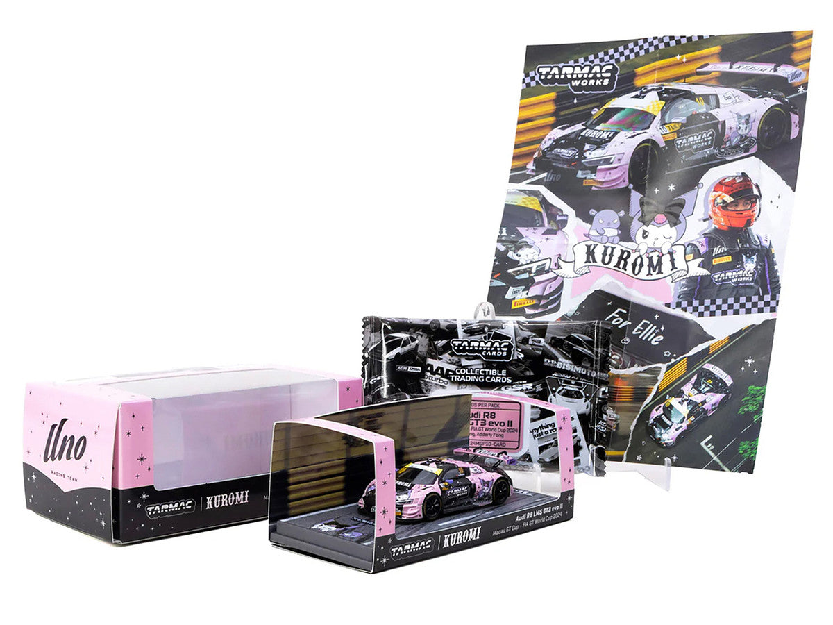 Audi R8 LMS GT3 evo II #10 Adderly Fong "Uno Racing Team - Kuromi" "Macau GT Cup - FIA GT World Cup" (2024) with  Collectible Tarmac Cards "Hobby64" Series 1/64 Diecast Model Car by Tarmac Works LuxuryLifeWay Online Store