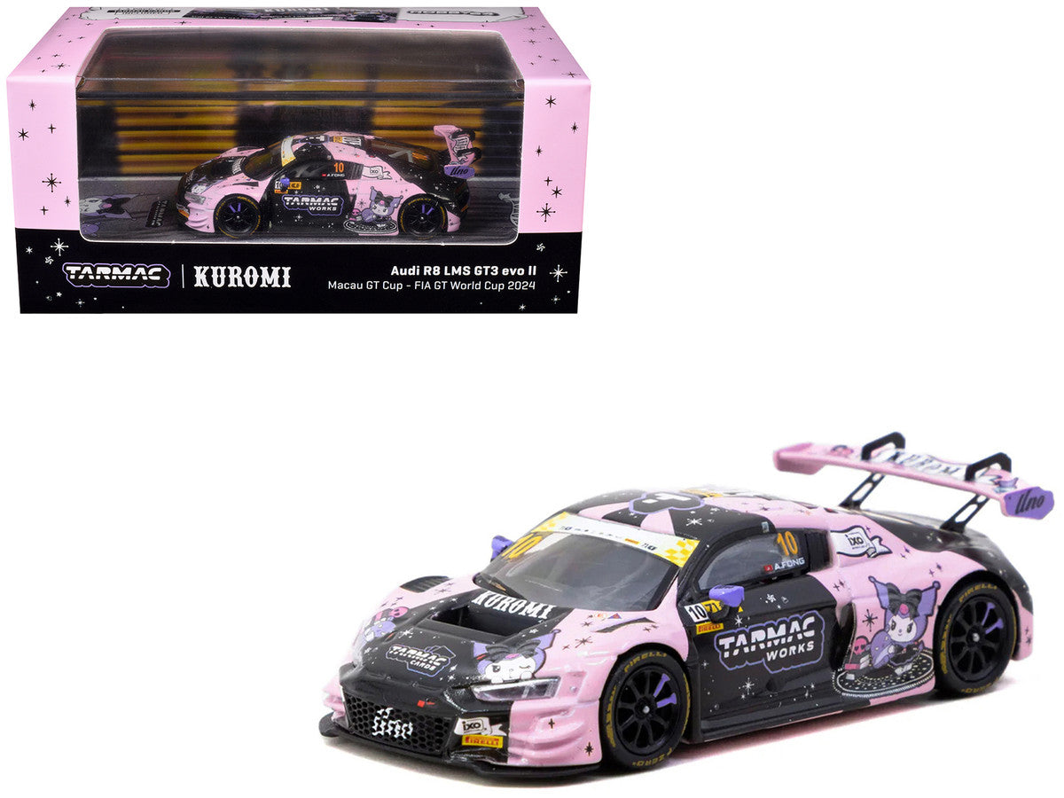 Audi R8 LMS GT3 evo II #10 Adderly Fong "Uno Racing Team - Kuromi" "Macau GT Cup - FIA GT World Cup" (2024) with  Collectible Tarmac Cards "Hobby64" Series 1/64 Diecast Model Car by Tarmac Works LuxuryLifeWay Online Store