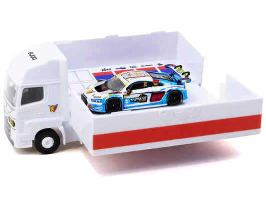 Audi R8 LMS GT3 evo II #30 James Yu "Uno Racing Team" "Macau GT Cup - FIA GT World Cup" (2024) with Plastic Transporter Packaging and Collectible Tarmac Cards "Hobby64" Series 1/64 Diecast Model Car by Tarmac Works LuxuryLifeWay Online Store