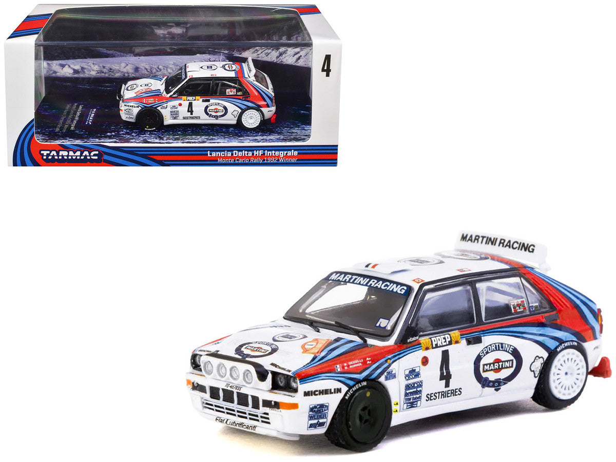 Lancia Delta HF Integrale #4 Didier Auriol - Bernard Occelli "Martini Racing" Winner "Monte Carlo Rally" (1992) "Hobby64" Series 1/64 Diecast Model Car by Tarmac Works LuxuryLifeWay Online Store