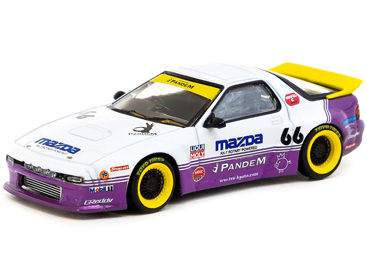 Mazda RX-7 FC3S Pandem RHD (Right Hand Drive) #66 White and Purple with Graphics "Hobby64" Series 1/64 Diecast Model Car by Tarmac Works LuxuryLifeWay Online Store