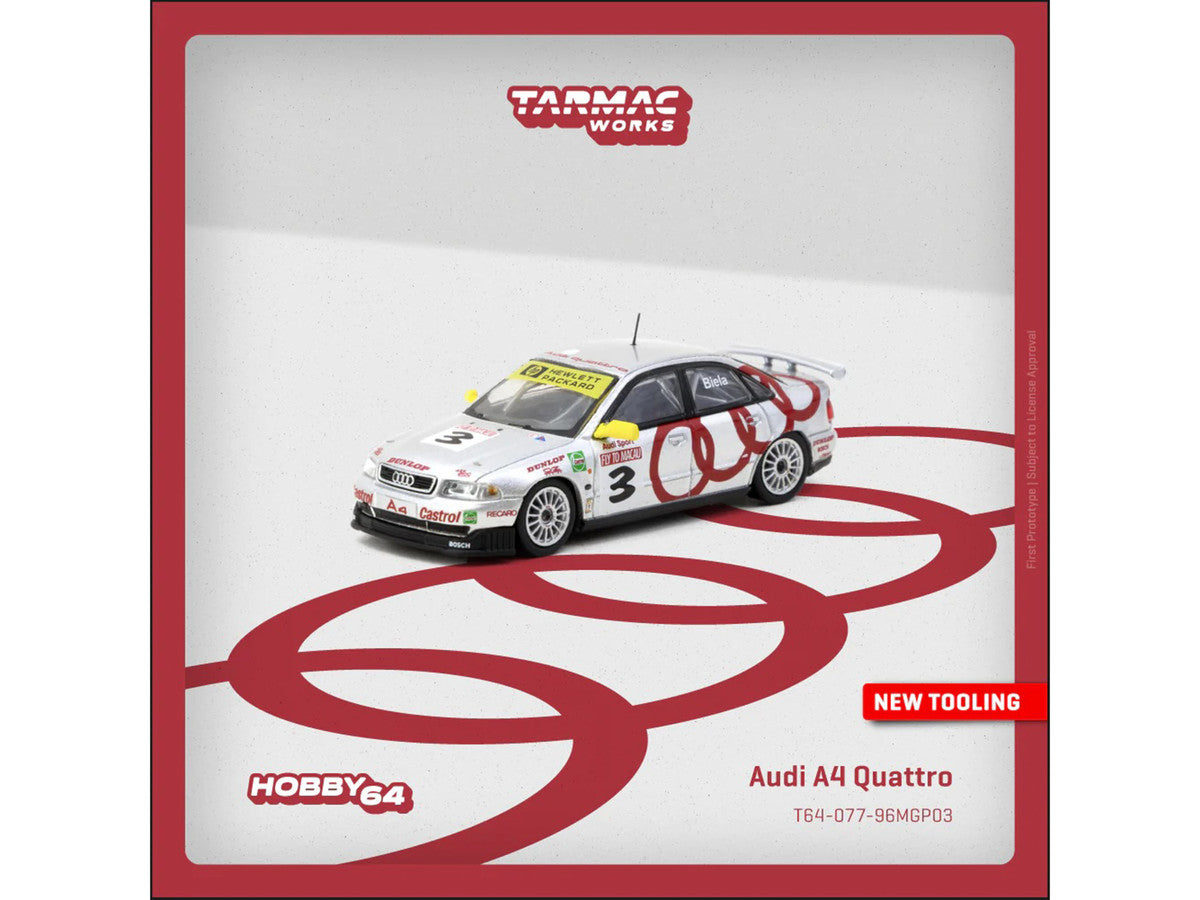 Audi A4 Quattro #3 Frank Biela Winner "Macau Guia Race" (1996) "Hobby64" Series 1/64 Diecast Model Car by Tarmac Works LuxuryLifeWay Online Store
