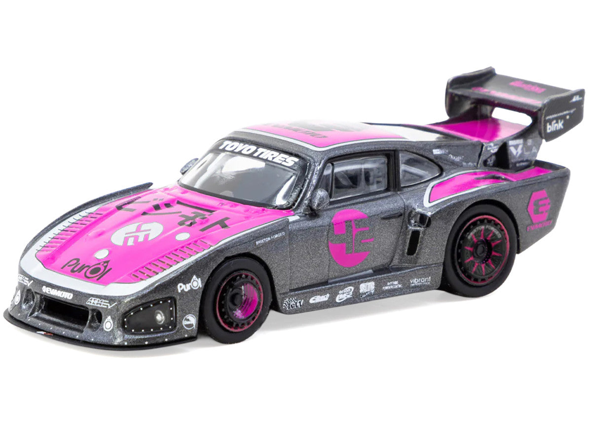 Porsche 935 K3V Bisimoto Gray Metallic with Pink Hood and Top with Tarmac Cards "Hobby64" Series 1/64 Diecast Model by Tarmac Works LuxuryLifeWay Online Store