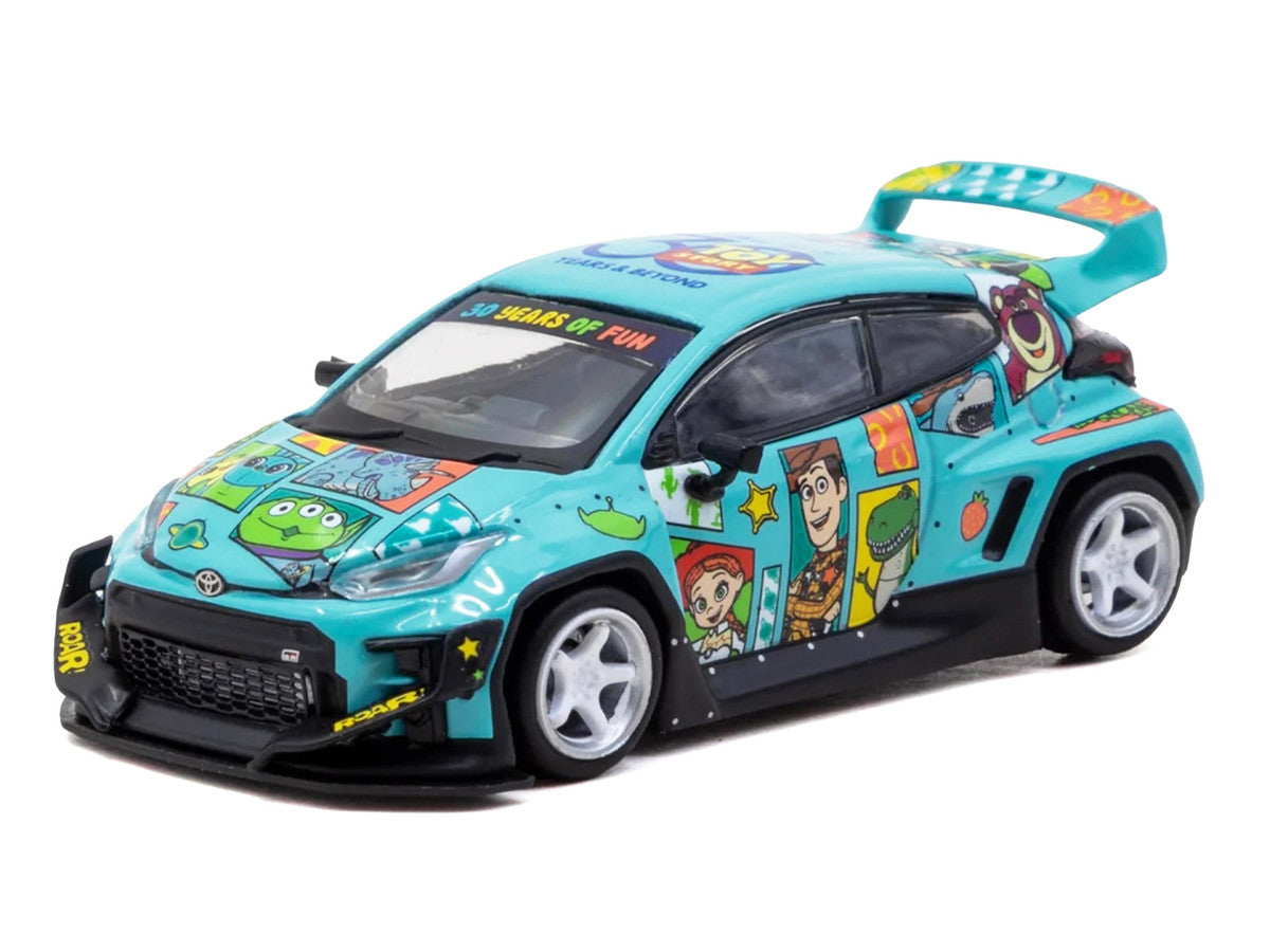Toyota Pandem GR Yaris RHD (Right Hand Drive) "Toy Story 30th Anniversary" Blue with Graphics with Tarmac Cards "Hobby64" Series 1/64 Diecast Model by Tarmac Works LuxuryLifeWay Online Store