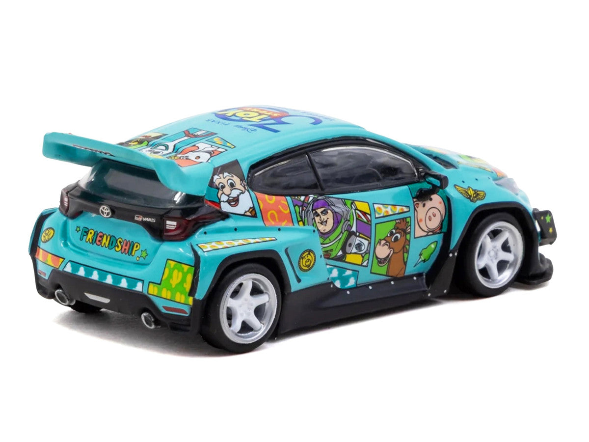 Toyota Pandem GR Yaris RHD (Right Hand Drive) "Toy Story 30th Anniversary" Blue with Graphics with Tarmac Cards "Hobby64" Series 1/64 Diecast Model by Tarmac Works LuxuryLifeWay Online Store
