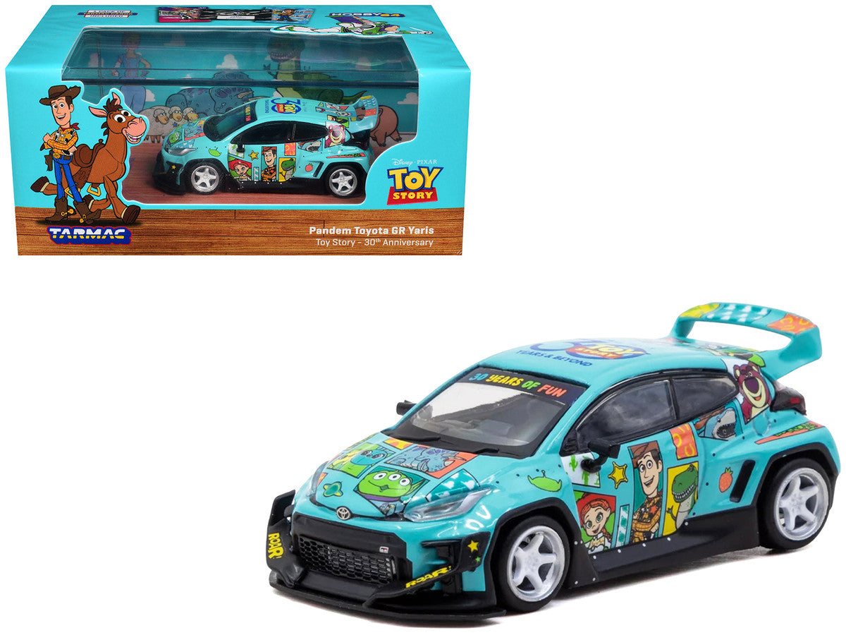 Toyota Pandem GR Yaris RHD (Right Hand Drive) "Toy Story 30th Anniversary" Blue with Graphics with Tarmac Cards "Hobby64" Series 1/64 Diecast Model by Tarmac Works LuxuryLifeWay Online Store