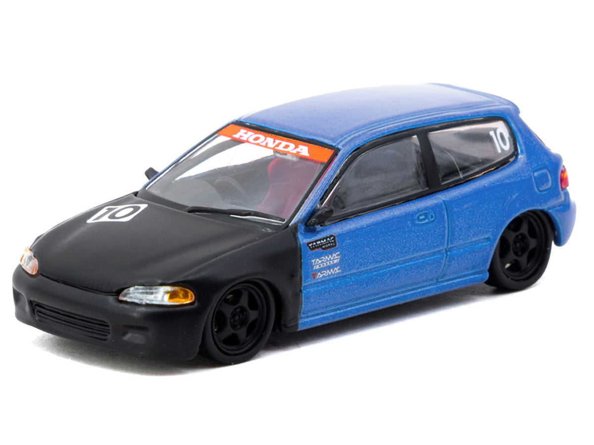 Honda Civic EG6 RHD (Right Hand Drive) #10 "Tarmac Works 10th Anniversary" Blue Metallic and Matt Black "Hobby64" Series 1/64 Diecast Model Car by Tarmac Works LuxuryLifeWay Online Store