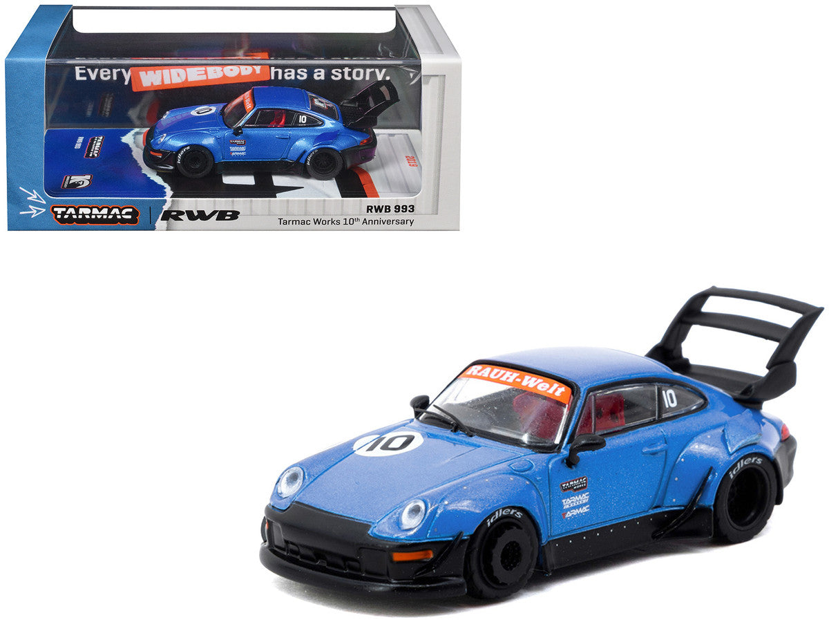 RWB 993 RHD (Right Hand Drive) #10 "Tarmac Works 10th Anniversary" Blue Metallic "Hobby64" Series 1/64 Diecast Model Car by Tarmac Works LuxuryLifeWay Online Store