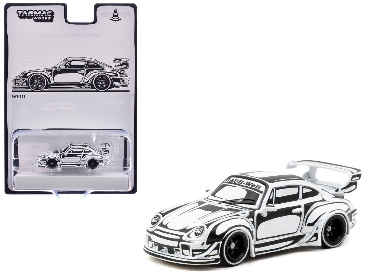 RWB 993 "Designed by Joshua Vides" Black and White "Hobby64" Series 1/64 Diecast Model Car by Tarmac Works LuxuryLifeWay Online Store