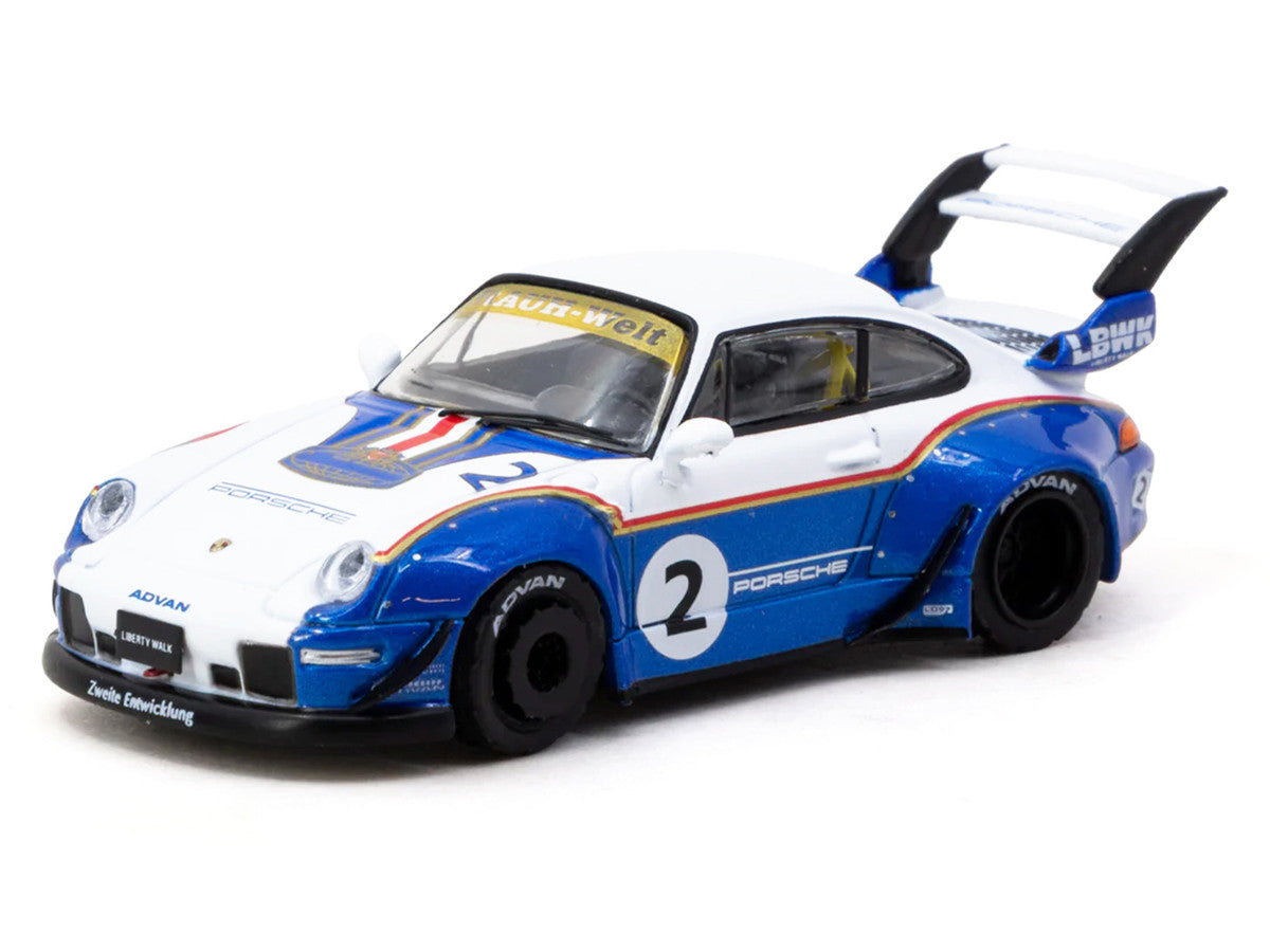 RWB 993 #2 "Liberty Walk" White and Blue Metallic with Container Packaging "Hobby64" Series 1/64 Diecast Model Car by Tarmac Works LuxuryLifeWay Online Store