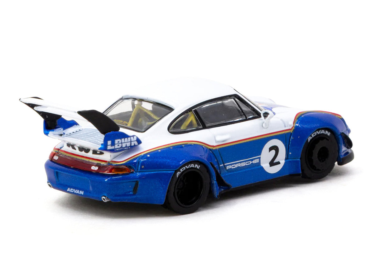 RWB 993 #2 "Liberty Walk" White and Blue Metallic with Container Packaging "Hobby64" Series 1/64 Diecast Model Car by Tarmac Works LuxuryLifeWay Online Store
