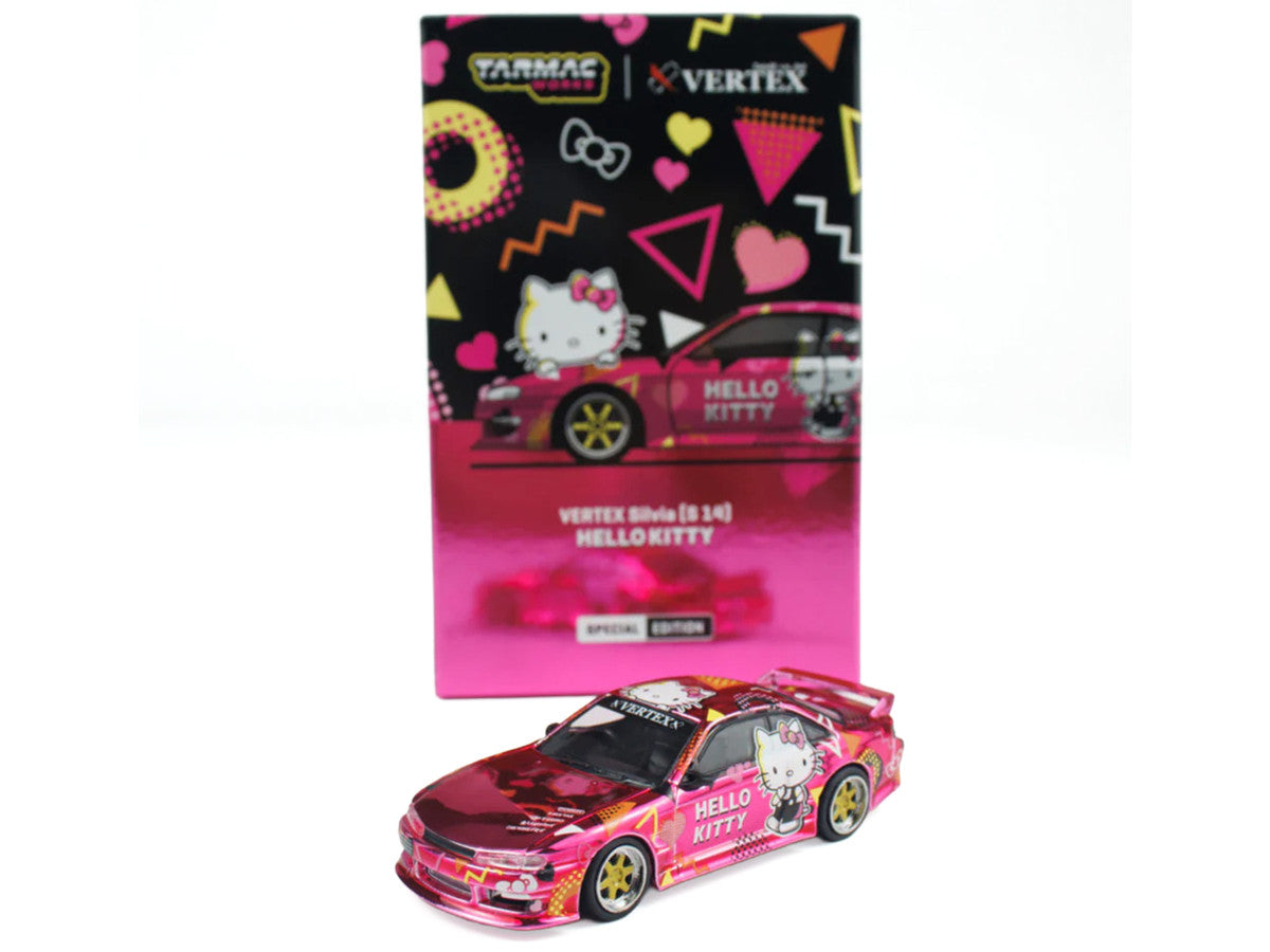 Nissan Vertex Silvia (S14) RHD (Right Hand Drive) "Hello Kitty" Pink Metallic with Graphics "Global64" Series 1/64 Diecast Model Car by Tarmac Works LuxuryLifeWay Online Store