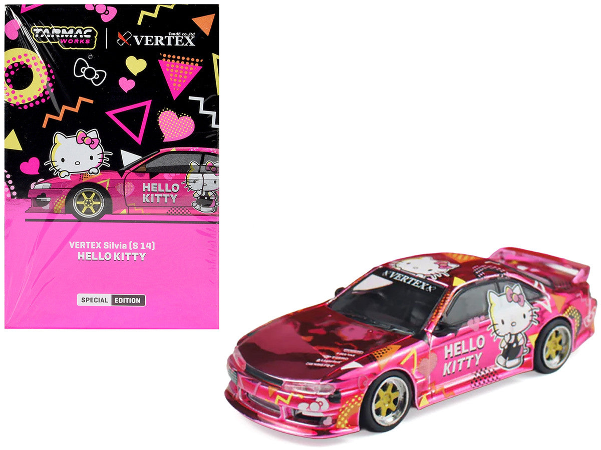 Nissan Vertex Silvia (S14) RHD (Right Hand Drive) "Hello Kitty" Pink Metallic with Graphics "Global64" Series 1/64 Diecast Model Car by Tarmac Works LuxuryLifeWay Online Store