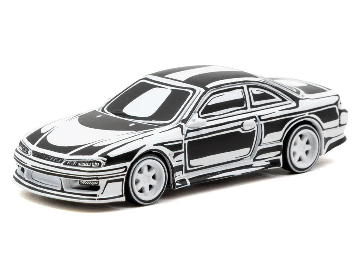 VERTEX Silvia (S14) "Designed by Joshua Vides" Black and White "Global64" Series 1/64 Diecast Model Car by Tarmac Works LuxuryLifeWay Online Store