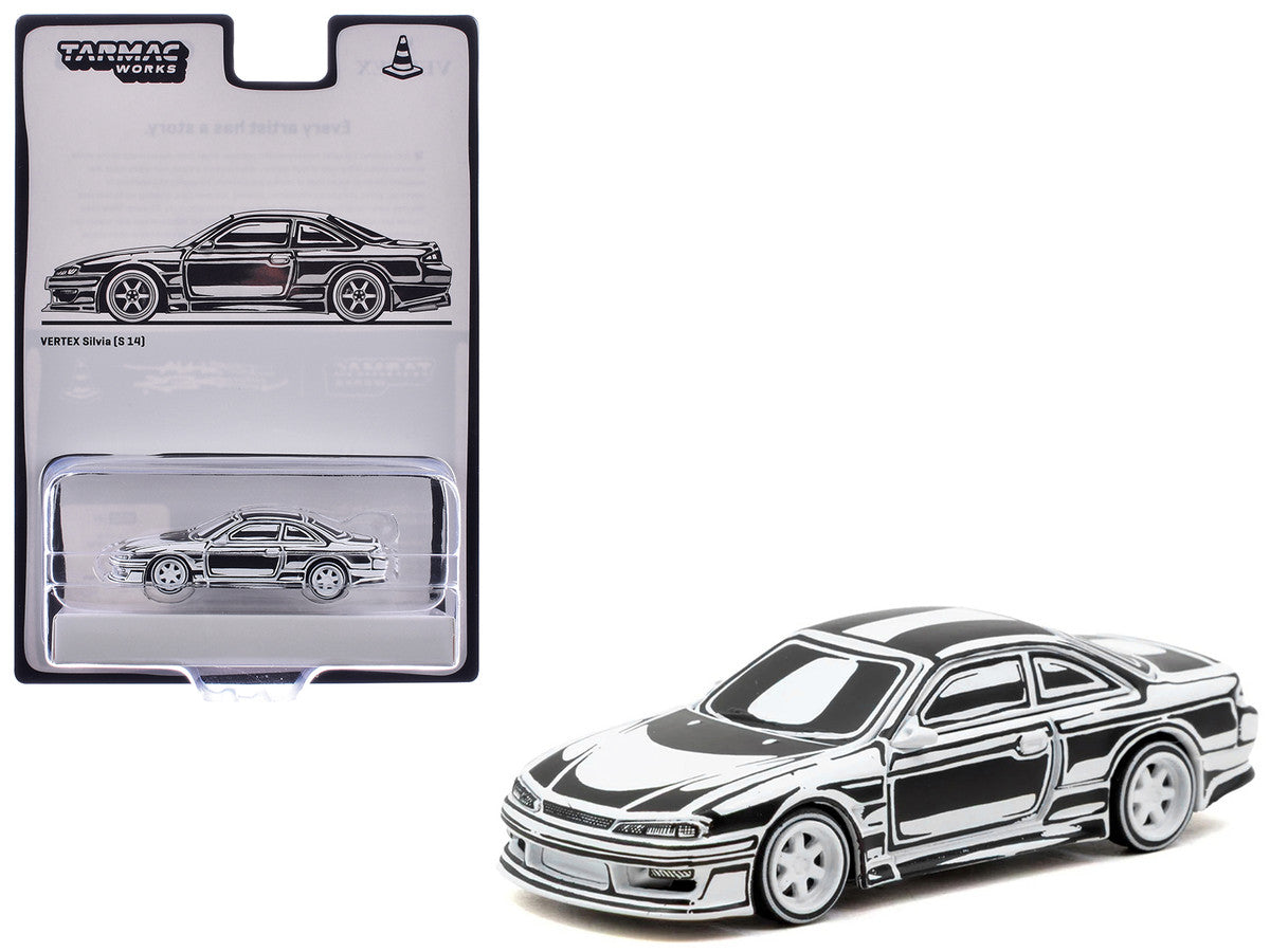 VERTEX Silvia (S14) "Designed by Joshua Vides" Black and White "Global64" Series 1/64 Diecast Model Car by Tarmac Works LuxuryLifeWay Online Store