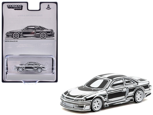 VERTEX Silvia (S14) "Designed by Joshua Vides" Black and White "Global64" Series 1/64 Diecast Model Car by Tarmac Works LuxuryLifeWay Online Store