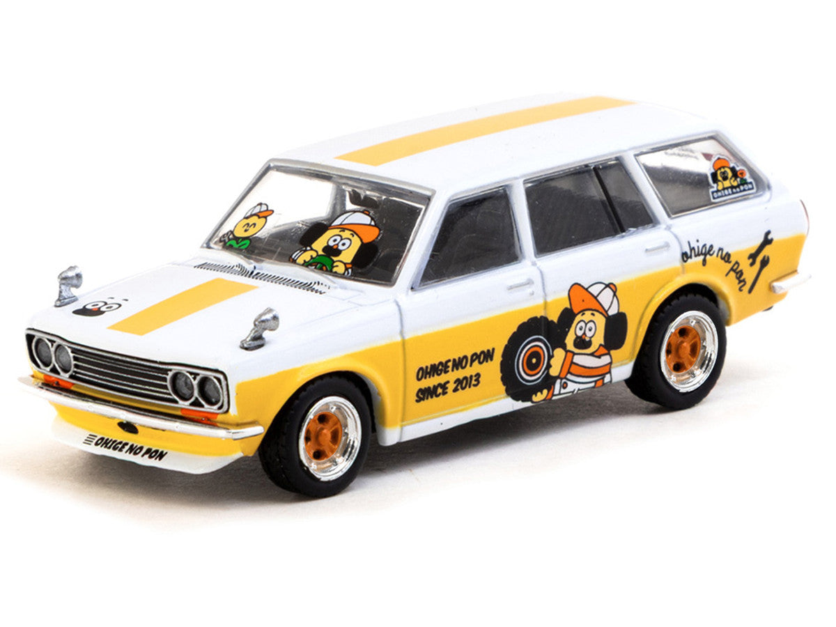 Datsun Bluebird 510 Wagon "Ohige no Pon" White with Orange Stripes and Graphics "Global64" Series 1/64 Diecast Model Car by Tarmac Works LuxuryLifeWay Online Store