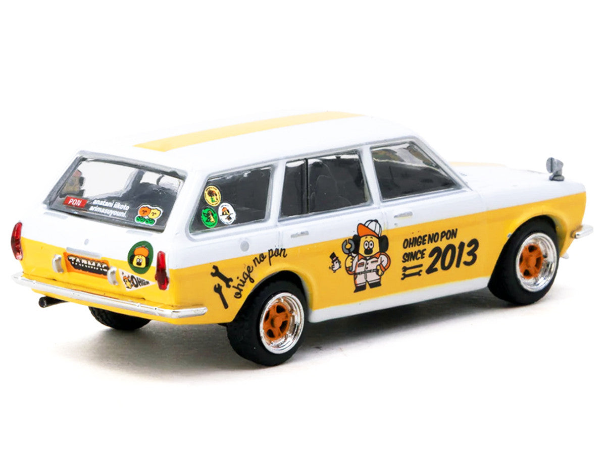 Datsun Bluebird 510 Wagon "Ohige no Pon" White with Orange Stripes and Graphics "Global64" Series 1/64 Diecast Model Car by Tarmac Works LuxuryLifeWay Online Store