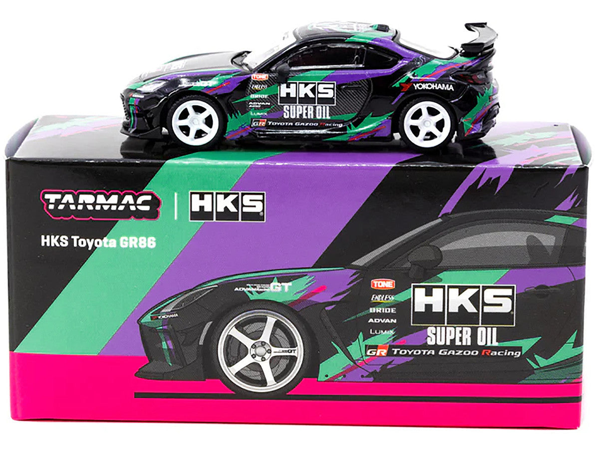 Toyota GR86 RHD (Right Hand Drive) "HKS" Black with Graphics "Global64" Series 1/64 Diecast Model by Tarmac Works LuxuryLifeWay Online Store