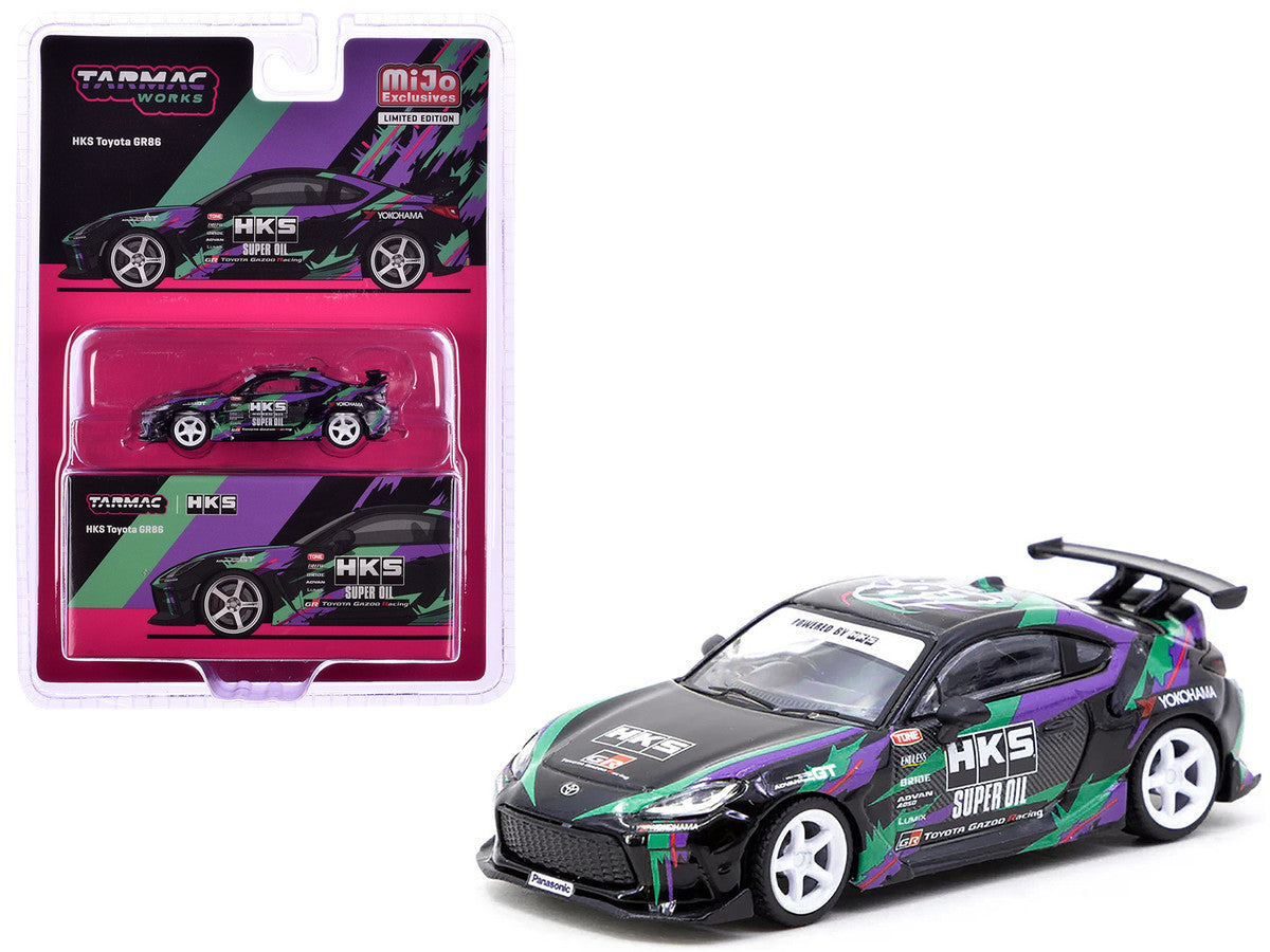 Toyota GR86 RHD (Right Hand Drive) "HKS" Black with Graphics "Global64" Series 1/64 Diecast Model by Tarmac Works LuxuryLifeWay Online Store